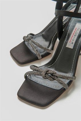 FIONA Black Satin Sandals